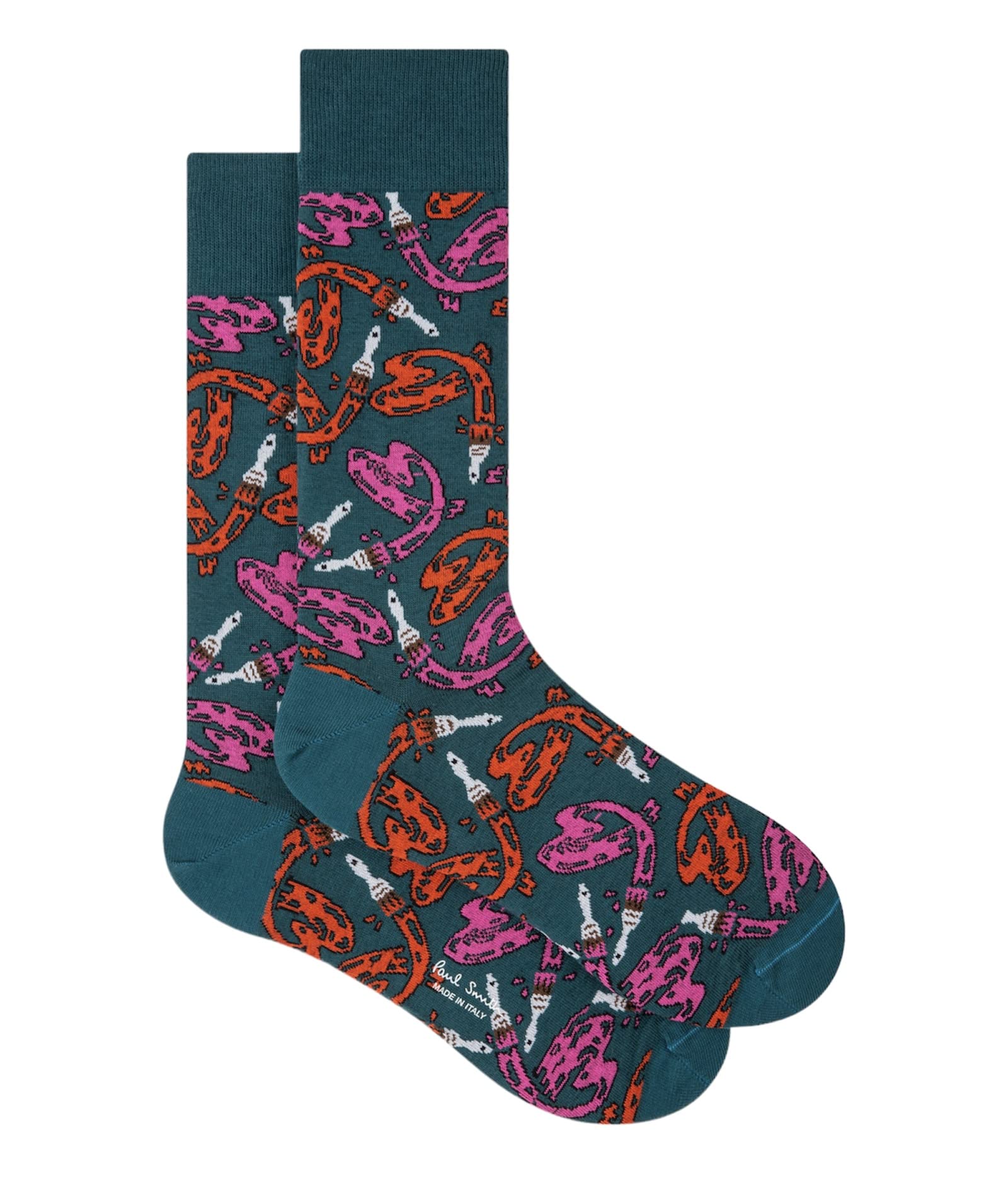 Paul SmithSocks Pop Green Pink Orange Paint Brush. One Size