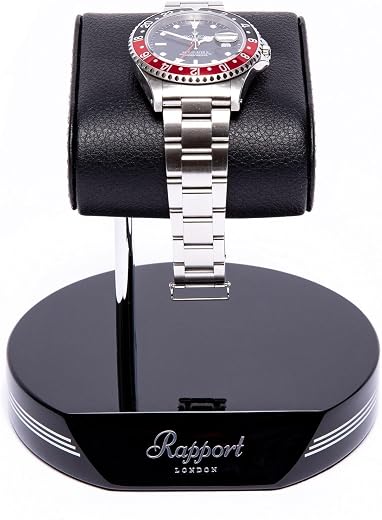 Rapport, Single Watch Stand, Black and Silver, High Gloss Base, Premium Leather Cushion, Elegant Stand For Bedside Cabinet