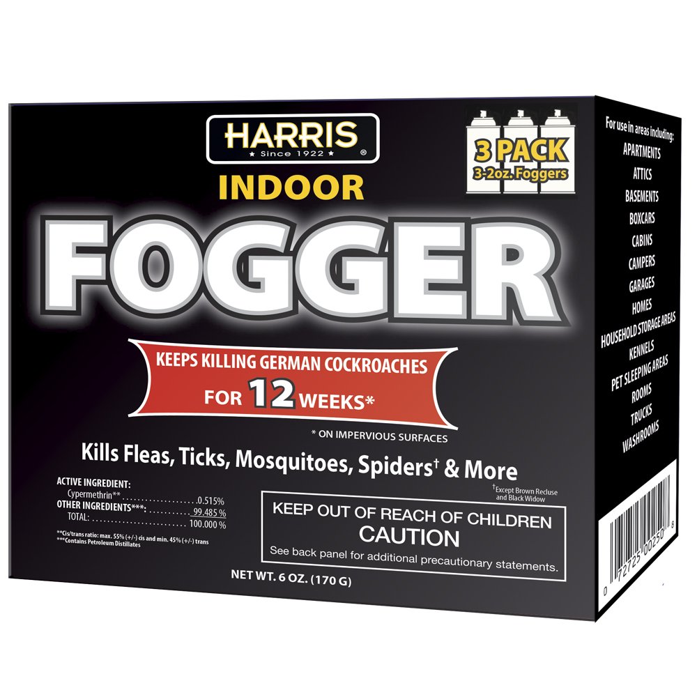 HARRIS 12 Week Indoor Insect Fogger, 3 Pack, for Roaches, Fleas, Ticks