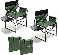 Vista 18 de SUNNYFEEL Silla de directores de camping, resistente, silla plegable portátil de gran tamaño con mesa auxiliar, bolsillo para playa, pesca, viaje