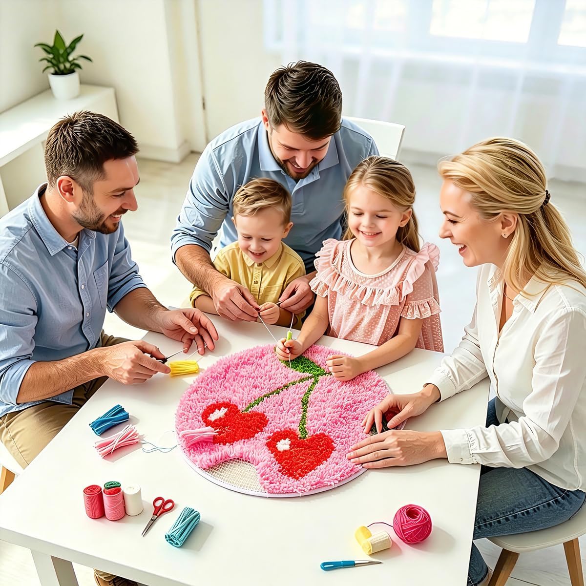 MeoobkCraft Cherry Whisper for Latch Hook Kits for Adults Beginners Cherry Pre-Printed Latch Hook Rug Kits Embroidery Cross-Stitch for Home Home Decoration 19.7 x 19.7in