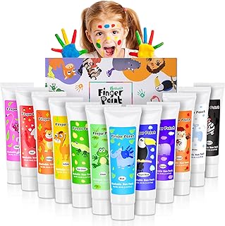 Washable Finger Paint for Toddlers 1-3, Non Toxic Kids Finger Paint Set, 12 Vibrant Colors (1.22 fl oz), Baby Safe Toddler Art Supplies, Sensory Preschool Learning Easter Gift for Boys Girls