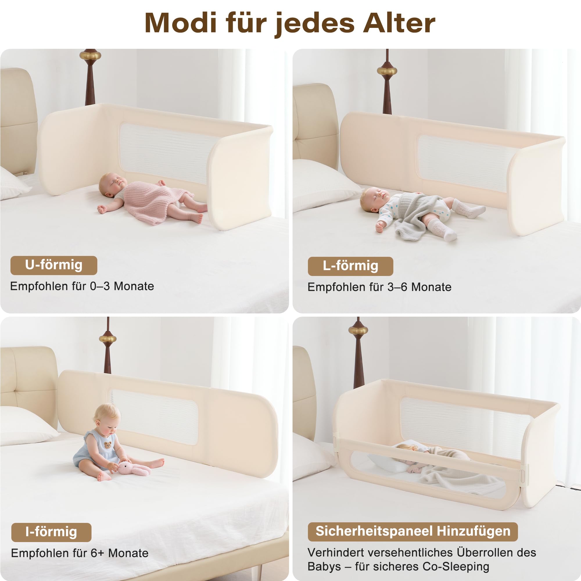 Rausfallschutz Bett Reise 185cm, 2-IN-1 Funktion als Baby Beistellbett und Bettgitter Baby, Rausfallschutz Bett Klappbar, Tragbar Bett Schutzgitter für Kinder, Kinderbettschutzgitter für Reisen- Creme
