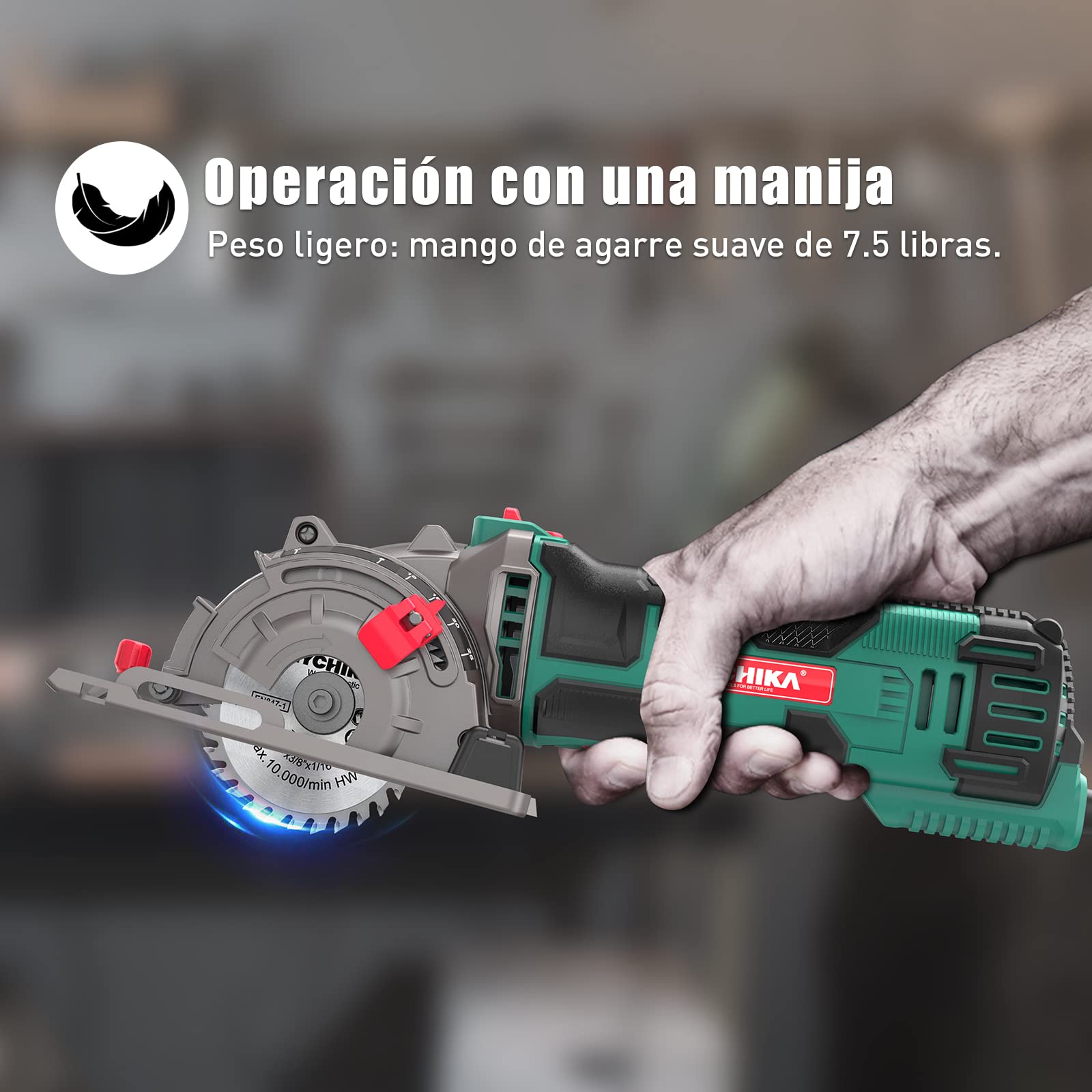 HYCHIKA Mini Serra Circular Manual de 500W e 4500 rpm, 3 lâminas de serra de 30T, 36T e diamante, ideal para cortar azulejos, madeira, metal macio, plástico