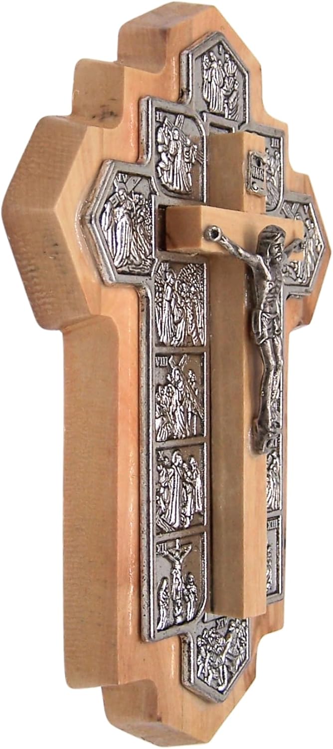 Wowser Olive Wood Stations of the Cross Crucifix – 5.5 Inch Religious Wall Cross, Catholic Christian Home Decor, Hanging Faith Gift