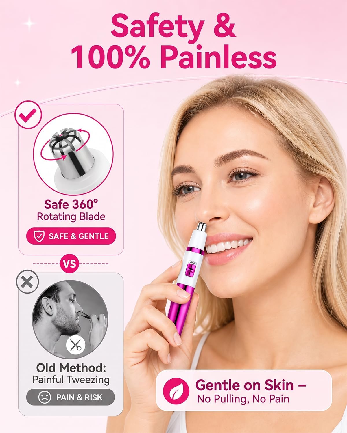 NUMIFUN Ear and Nose Hair Trimmer for Women Nose Hair Clipper Professional Painless Noses Trimmer Ladies Eyebrow and Facial Hair Trimmer, Waterproof Dual Edge Blades for Easy Cleansing