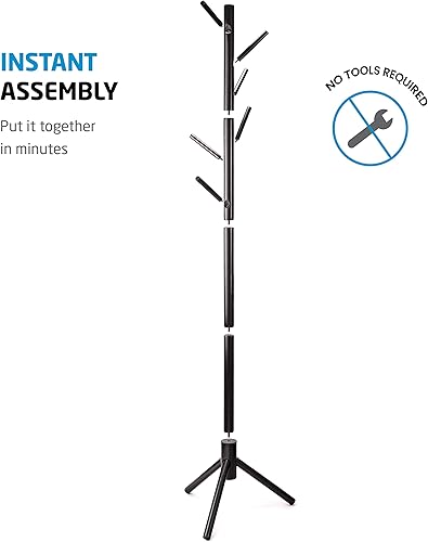 Miniatura 3 de ZOBER Perchero de pie independiente  Árbol de madera con 6 ganchos  Abrigos, monederos, sombreros  Tamaños ajustables, fácil montaje  Negro