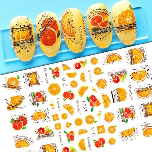 Fruit Nail Art Stickers Decals 3D Self-Adhesive Pegatinas Para Uñas Summer Theme Lemon Strawberry Watermelon Design Manicure Tips Nail Decoration For Women 6 Sheets #TOP4