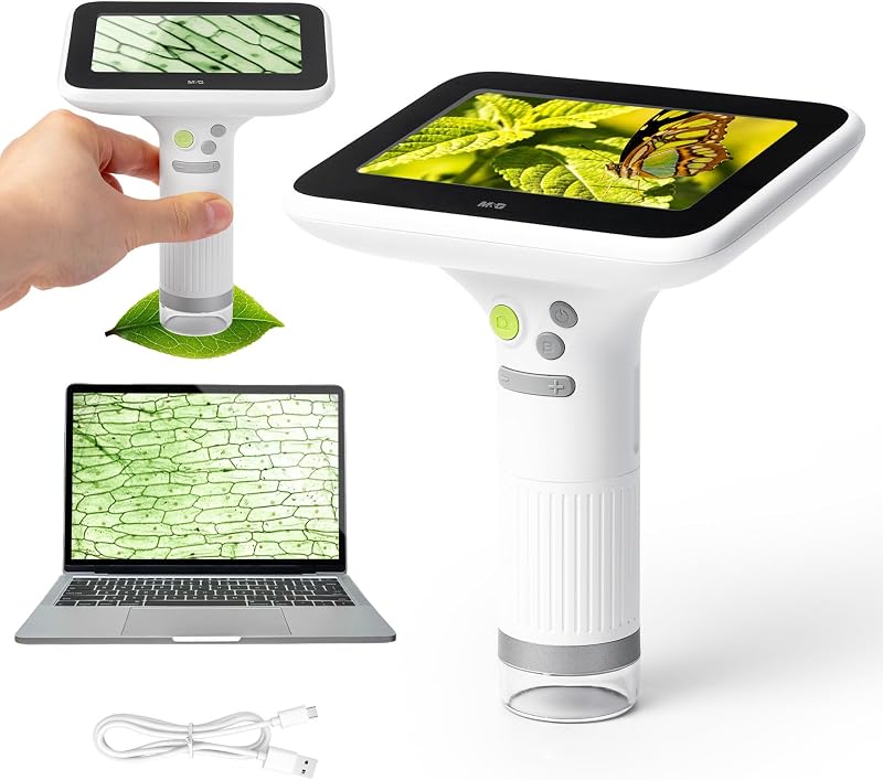 Microscopio digital portátil 1000X para niños, microscopio portátil recargable con pantalla LCD grande de 4,3 pulgadas, toma fotos y vídeos, regalo de exploración al aire libre para niños y niñas, funciona con Windows y Mac