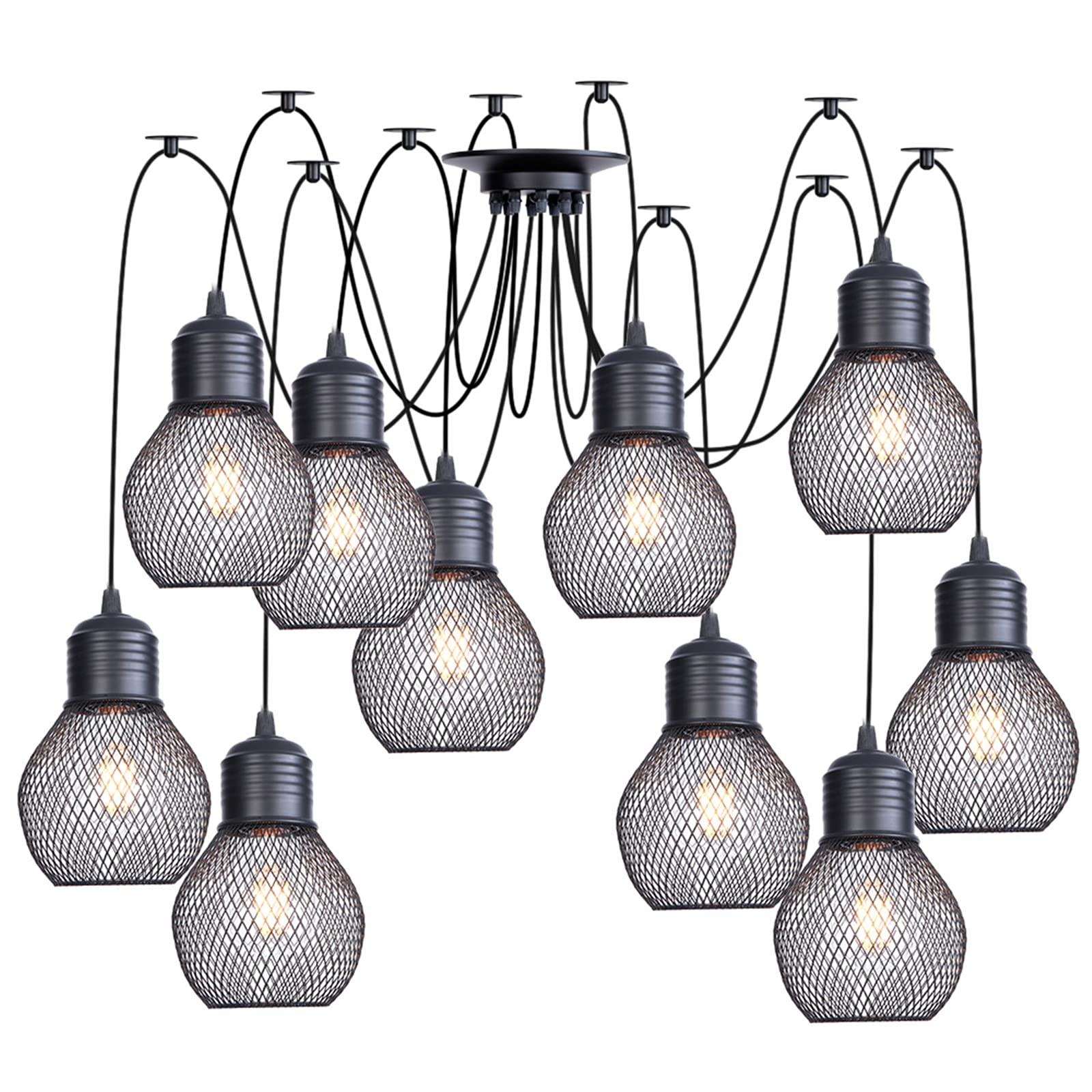 Plafonnier réglable vintage à monter soi-même, lustre industriel noir 10/14 lumières
