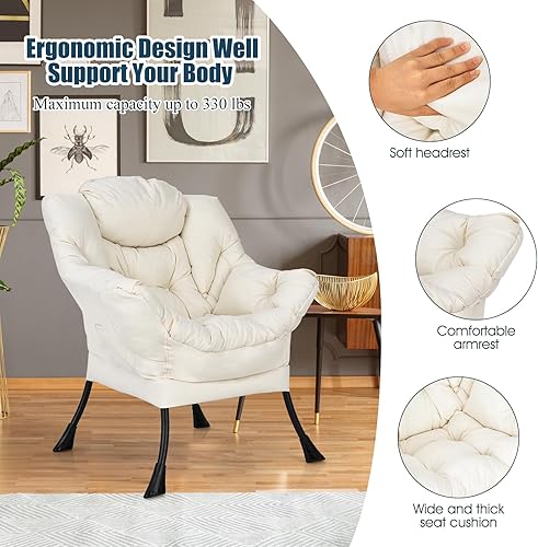 Miniatura 31 de Giantex Silla perezosa moderna, silla de salón contemporánea de tela de poliéster con marco de acero, silla individual tapizada con reposabrazos y