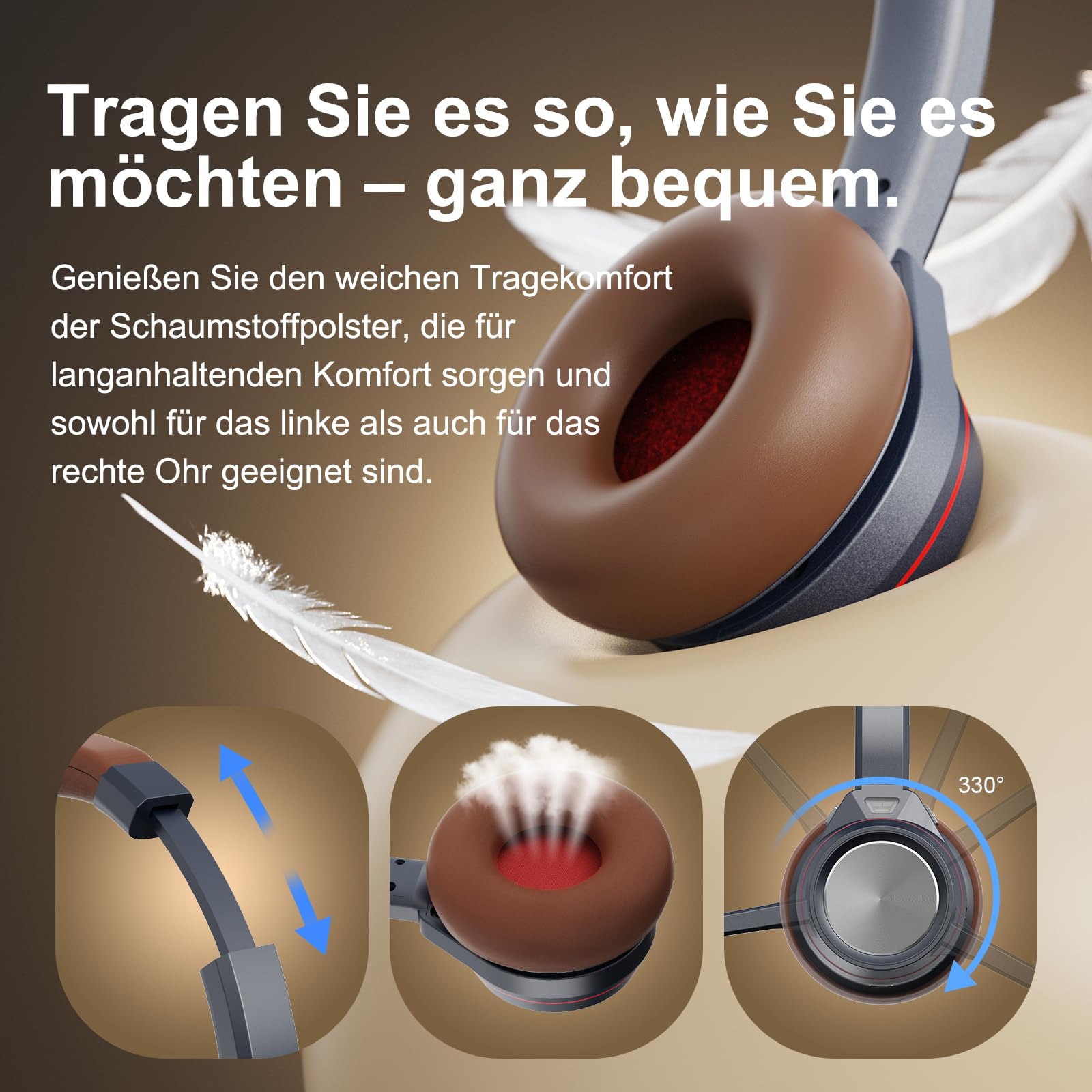 Cuffie Bluetooth con microfono, cuffie mono wireless con microfono AI Noise Cancelling, stazione di ricarica, dongle USB, 40+ ore di batteria, cuffie wireless on-ear per ufficio, casa, call