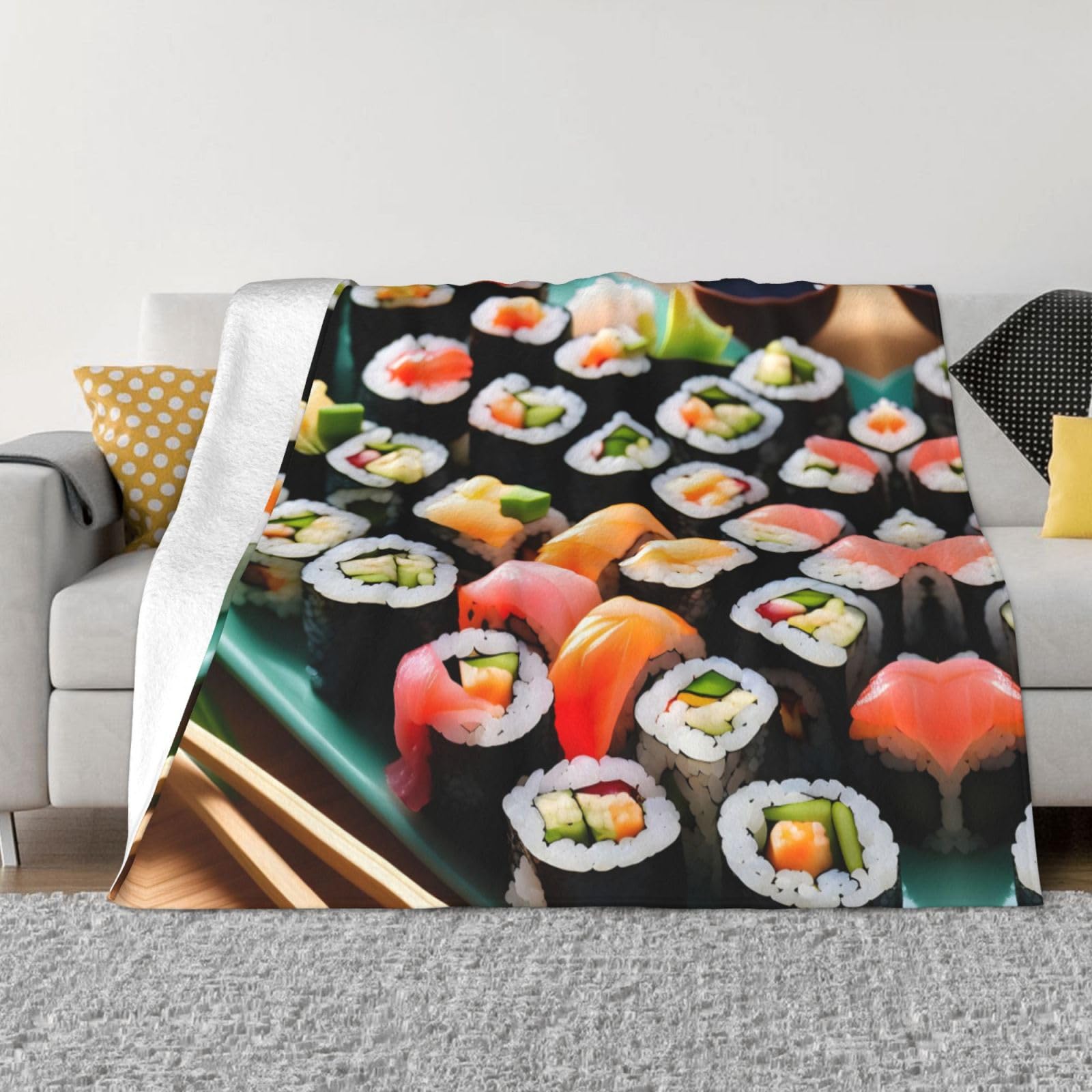 Couverture polaire sushi en peluche douce, cadeau original 127x152 cm