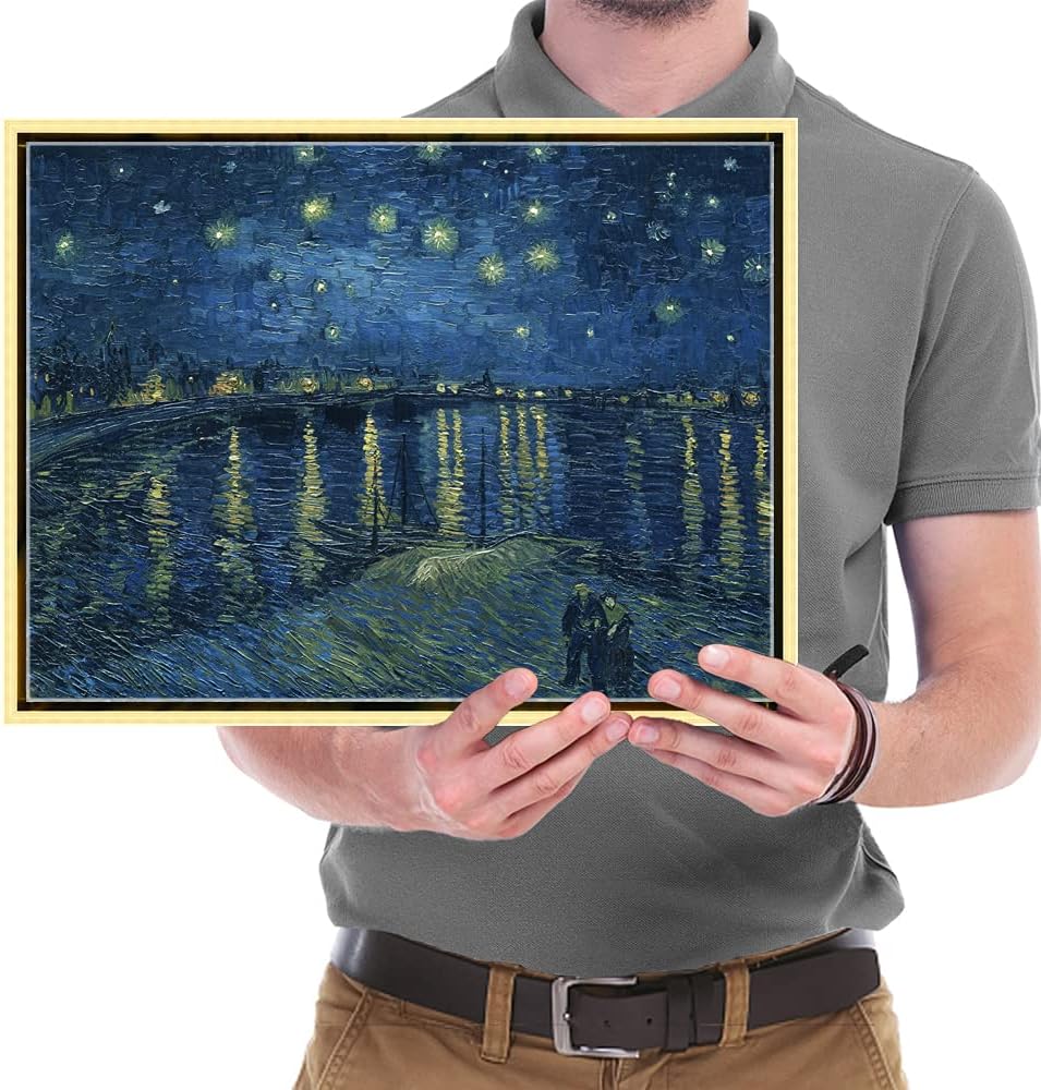 Wieco Art Starry Night Over the Rhone Canvas Prints Wall Art by Van Gogh Famous Oil Paintings Reproduction Extra Large Modern Gallery Wrapped Giclee Artwork Seascape Pictures for Bedroom Home Decor