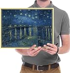 Wieco Art Framed Wall Art Canvas Prints of Starry Night Over The Rhone Canvas Wall Art by Van Gogh Paintings Reproduction Abstract Pictures for Living Room Wall Decor Golden Frame