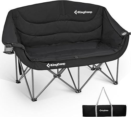 KingCamp Silla de campamento doble, de gran tamaño, 660 libras, sofá biplaza resistente para adultos, portátil, plegable, XL, sofá para 2 personas,