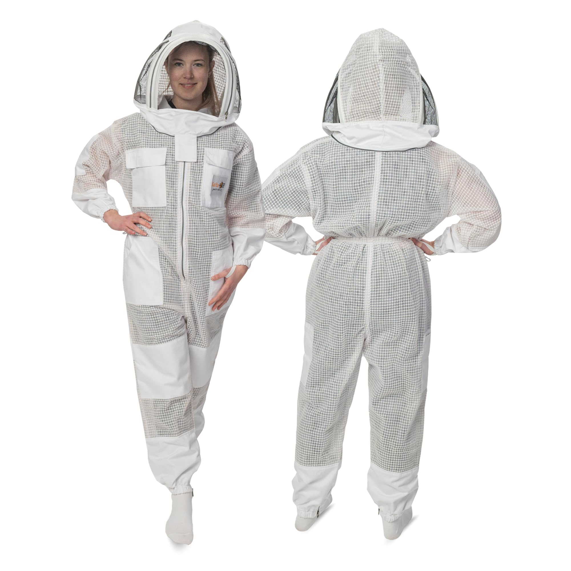 Safta Bee - Tuta da apicoltura per apicoltori professionali, con guanti da apicoltura e velo in rete non infiammabile, morbida, confortevole, durevole, antistingproof anti vespa (XL)