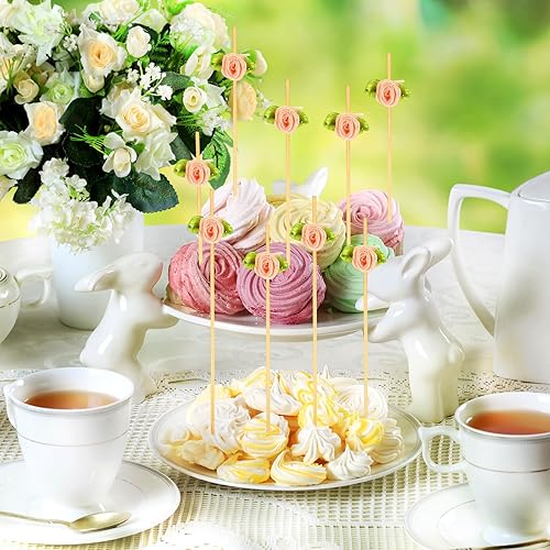 Miniatura 4 de Soaoo 400 palillos de cóctel con temática de boda, 4.72 pulgadas, desechables, de bambú, palillos de dientes, palillos de dientes largos de rosas,