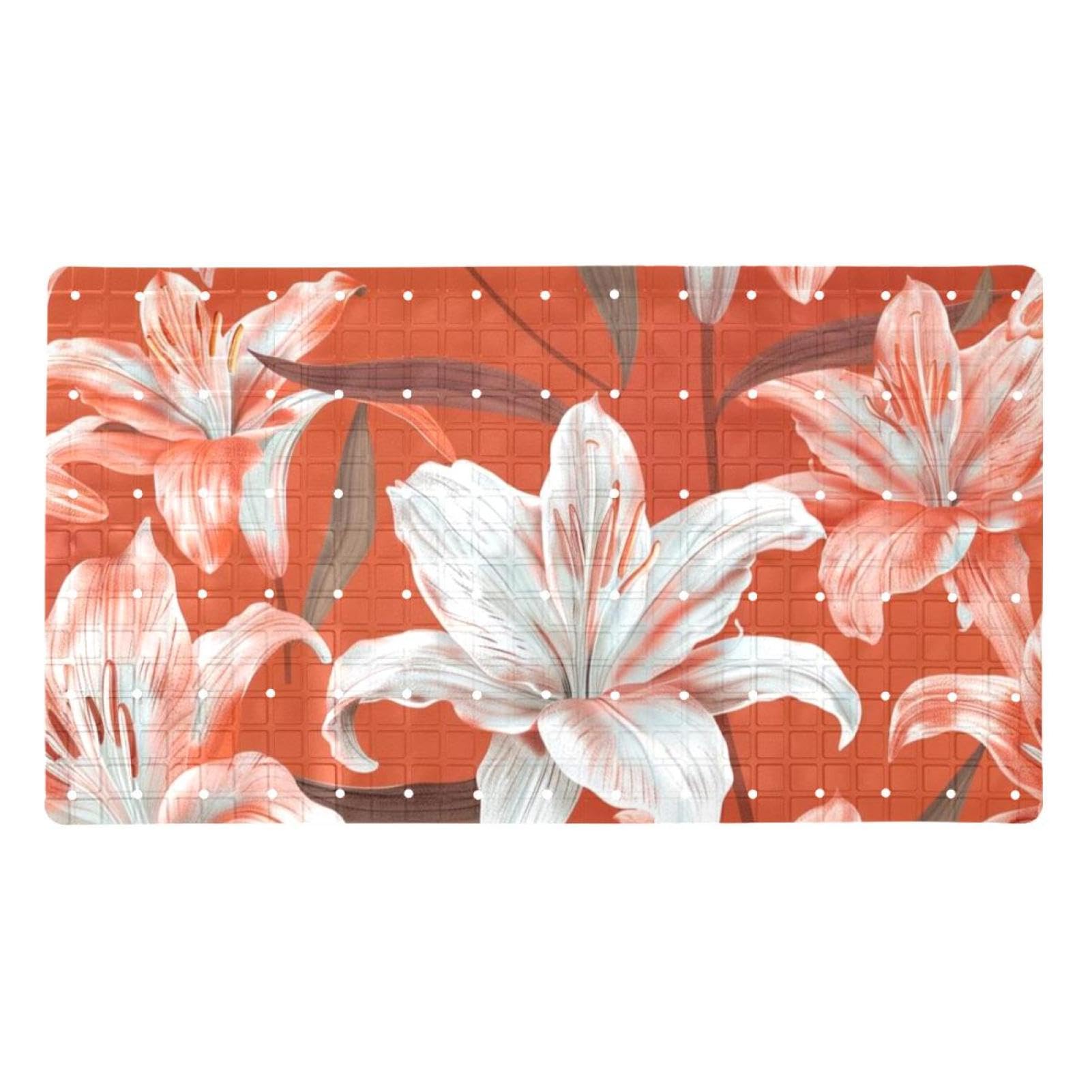 Tapis de bain antidérapant Art Lilies extra long séchage rapide pour la douche