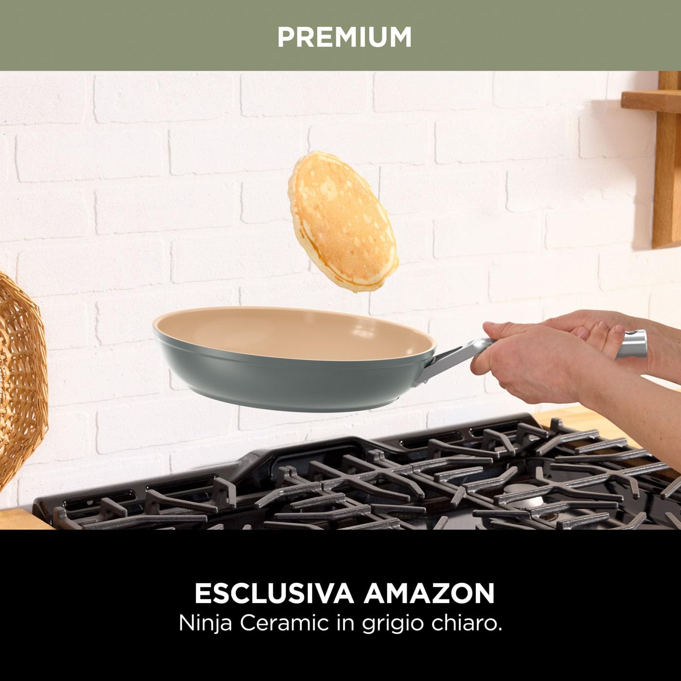 Ninja Padella in Ceramica a Lunga Durata da 28 cm, Antiaderente (senza PFAs, PFOAs, Piombo o Cadmio), Manico in Acciaio Inox, per Induzione e Forno fino a 285°C, Grigio/Terracotta, CW90028EUUKDB.