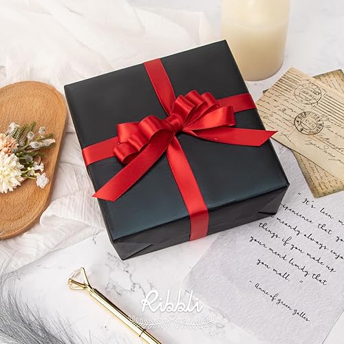 Miniatura 473 de Ribbli - Cinta de satén roja de doble cara, 1 pulgada x 25 yardas, uso para ramo de lazos, envoltura de regalo de Navidad, arreglo floral Rojo