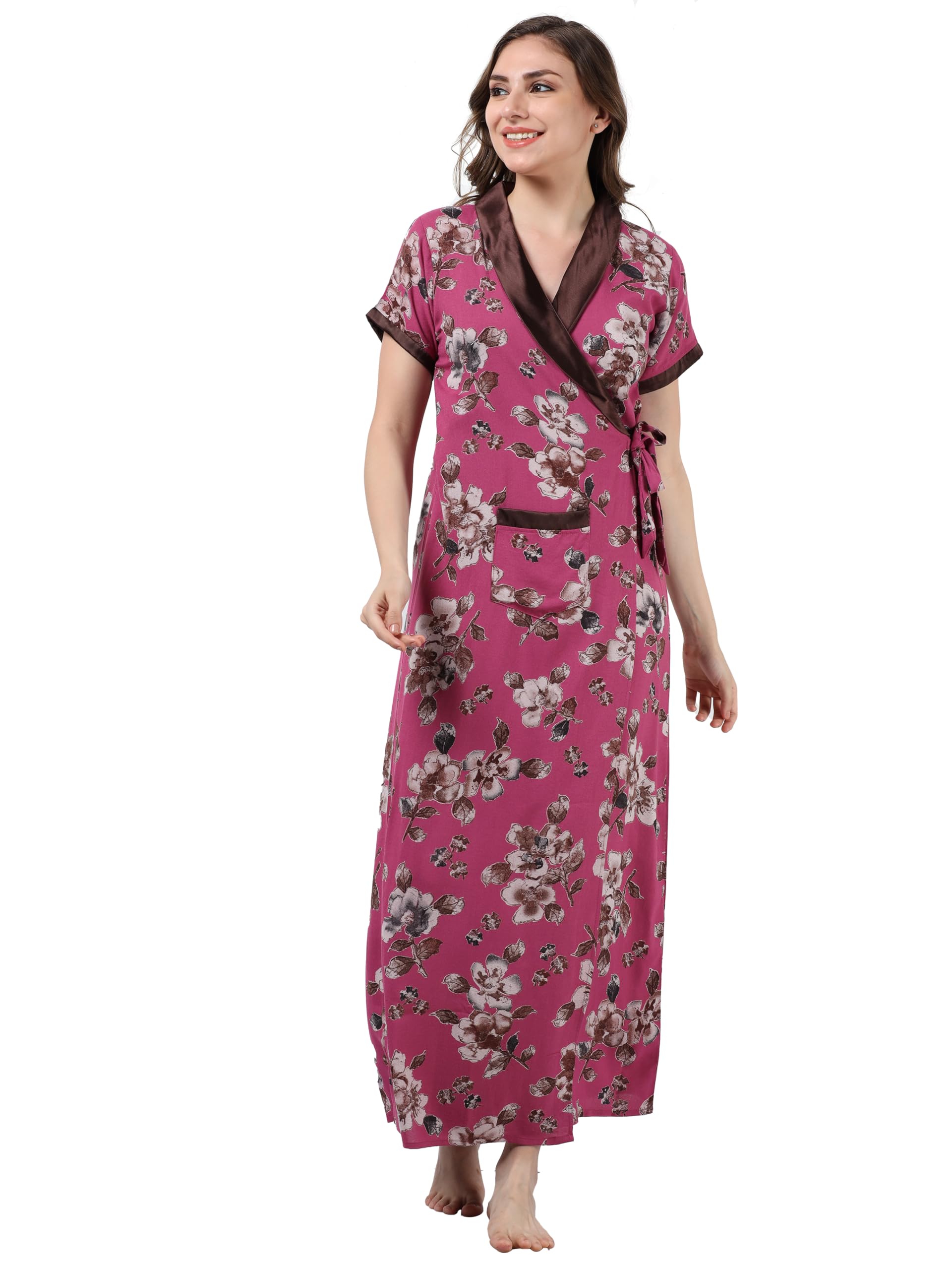 9shines LabelAlpine Dressing Robes | Housecoat with Front Pocket | Nighty | Night Gown for Women | Ladies House Coat | Front Open Adjustable (APHC-101)