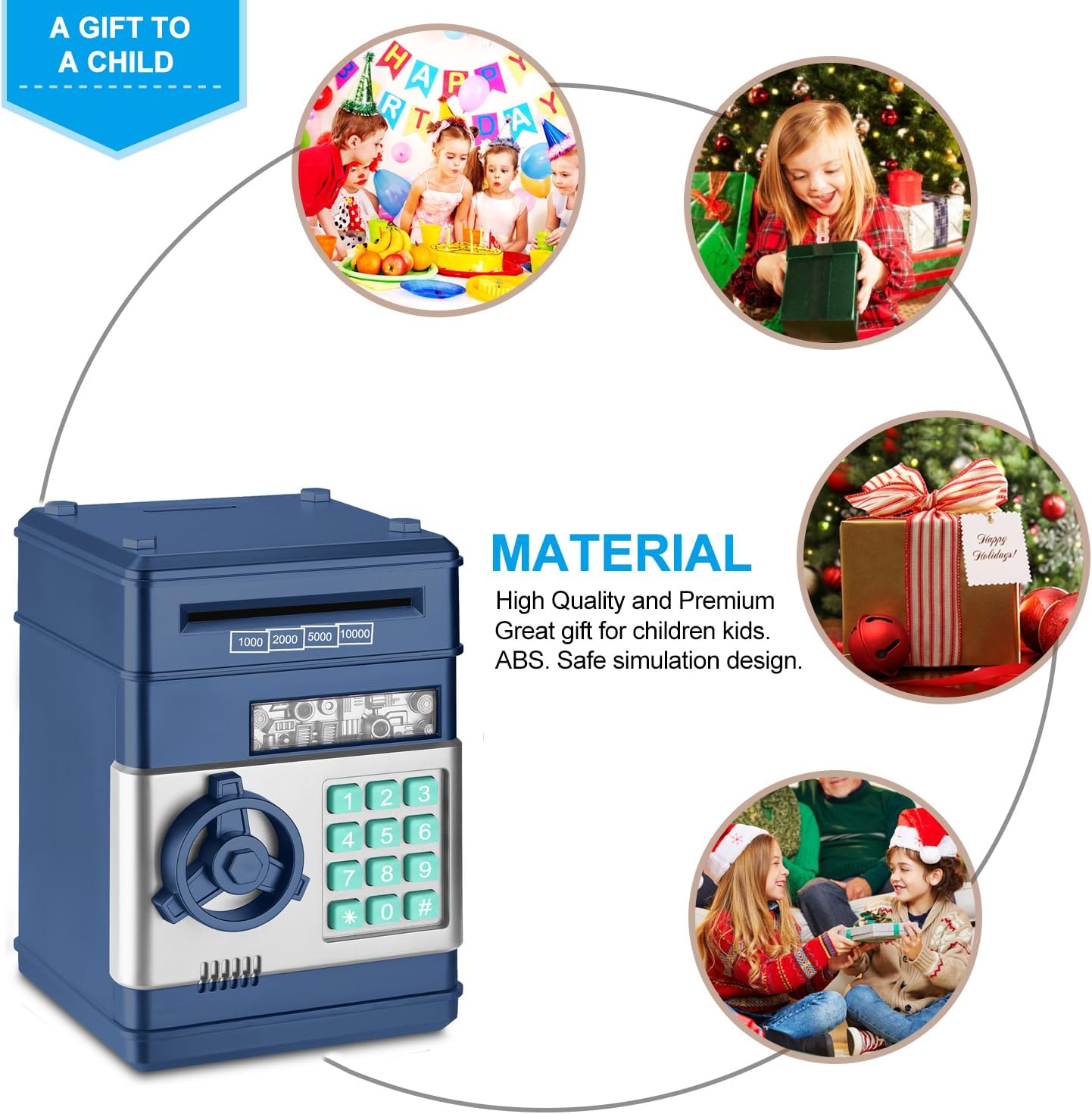 カートゥーン 電子 ATM パスワード 貯金箱 現金 コイン缶 自動スクロール 紙幣節約ボックス 子供向けギフト (ネイビーブルー)  電子貯金箱ATMパスワードコインマネーBOX指紋マネーボックスDセール-Banggood日本 Mobile-arrival notice