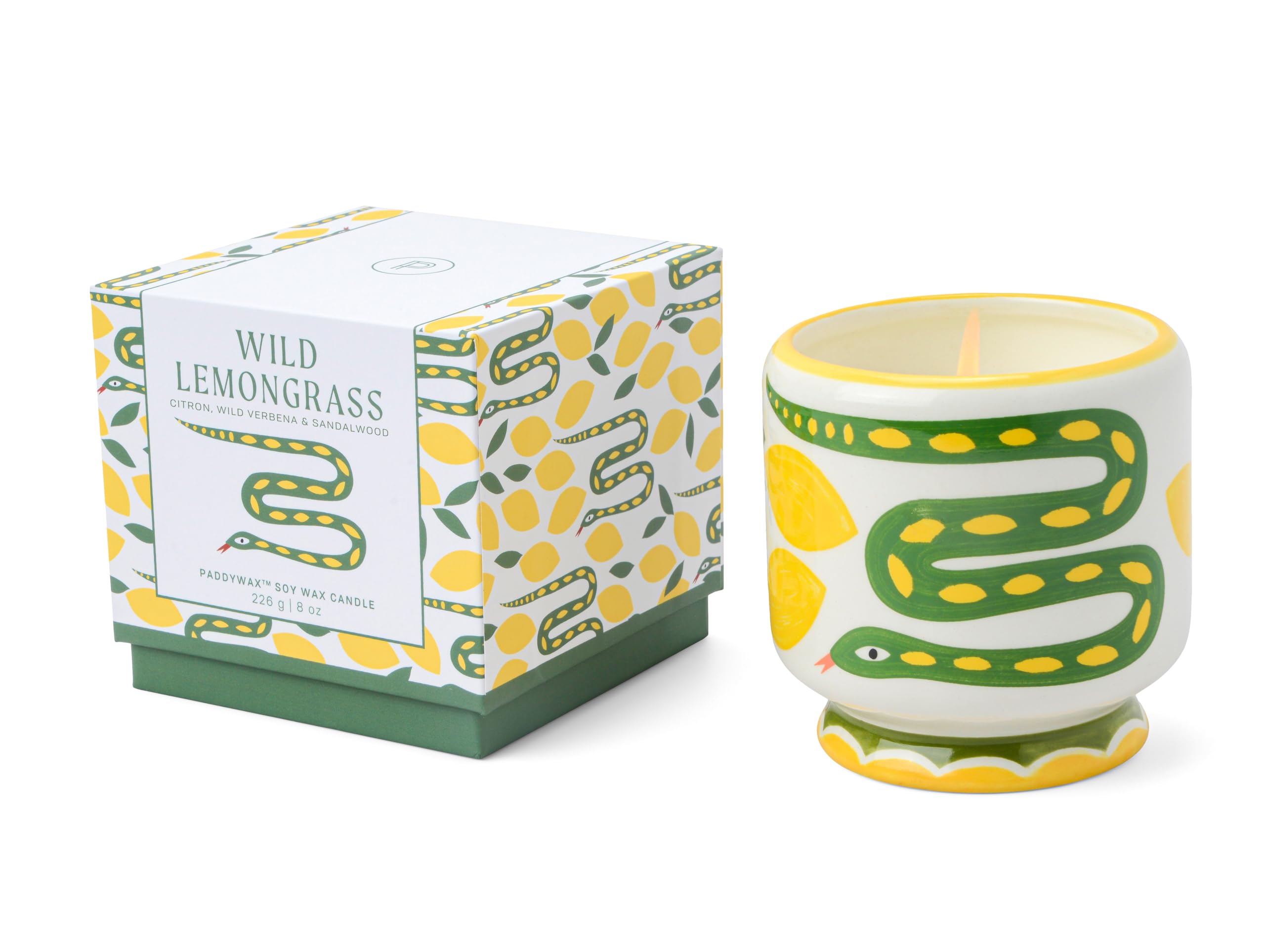 Paddywax Scented Candles Dopo Hand-Painted Ceramic Luxury Artisan Candle, 226g, Snake - Wild Lemongrass