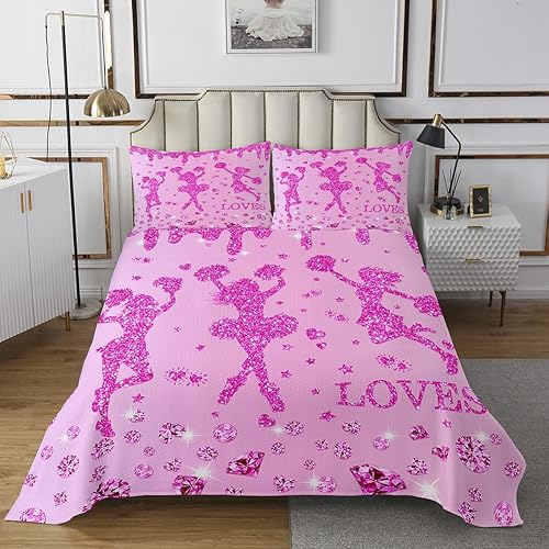 Miniatura 2 de Juego de edredón deportivo de animadora rosa para niñas, juego de edredón de lentejuelas con purpurina y diamantes, decoración de dormitorio, juego