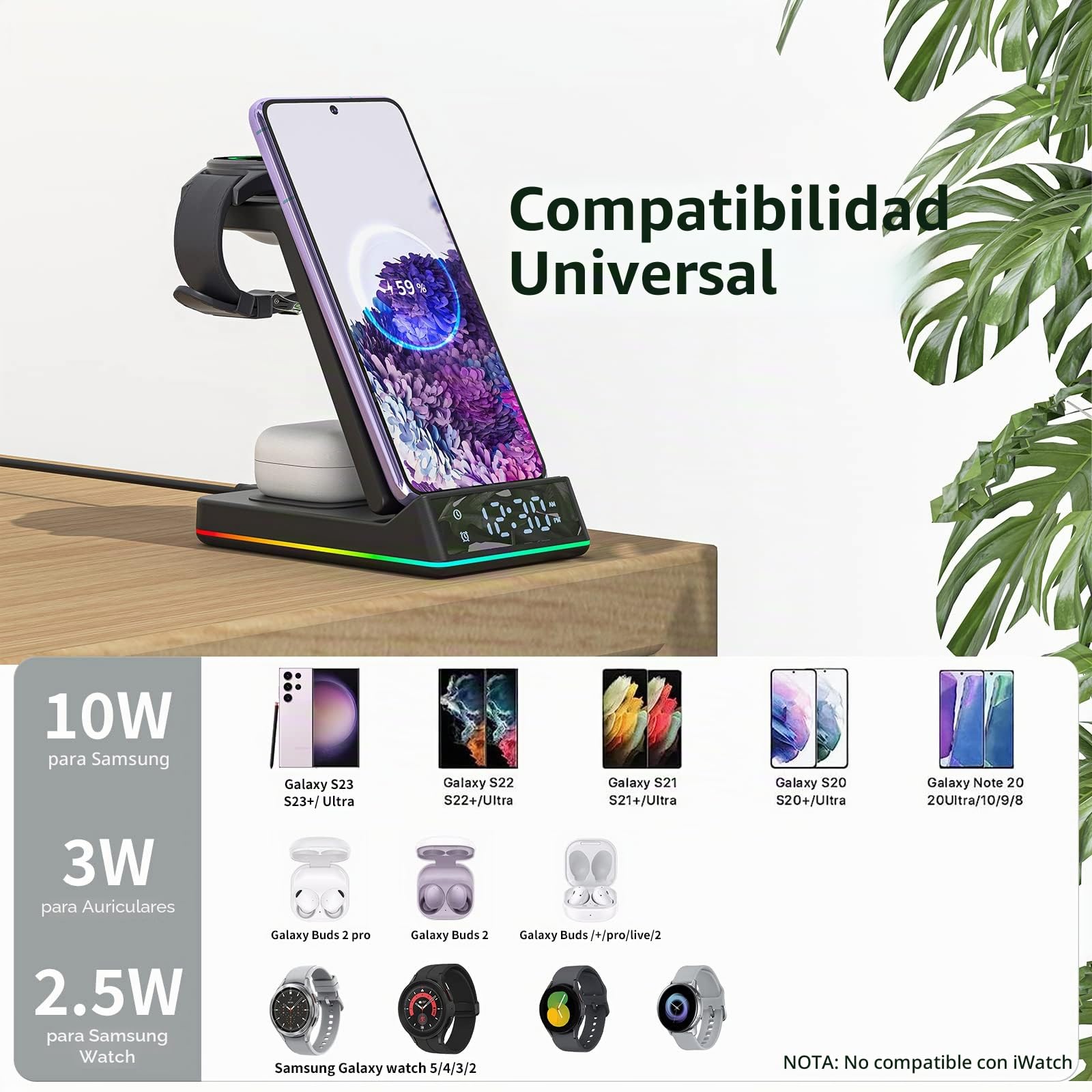Cargador Inalámbrico Rápido Stand 3 en 1 para Samsung S24 S23 S22 Ultra S24 S21 S20 Galaxy Buds+ Pro,Wireless Charger für Galaxy Watch 5/5 Pro/4/3/Active 2/1