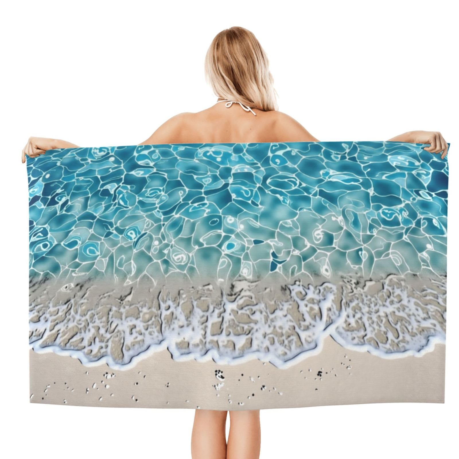 Anceky Beach Towel for Women, Beach Scene Ocean Waves Sand-Free Microfiber Ultra Soft Lightweight Bath Towels for Outdoor Bathroom Swimming 32"X52"