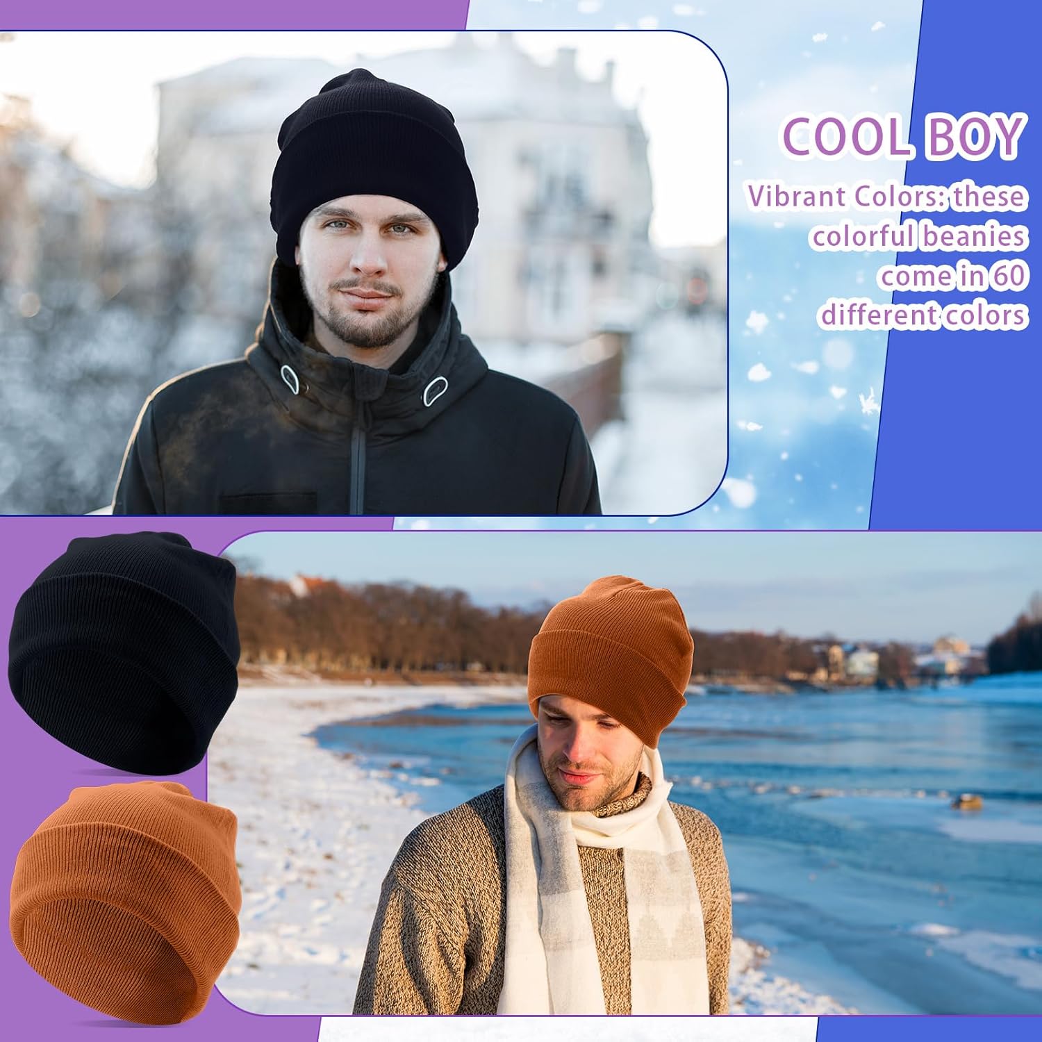 Suhine 60 Pack Winter Beanie Hats Bulk Assorted Unisex Colorful Beanie Hats Adult Warm Knit Skull Cap for Men Women Outdoor - Image 6