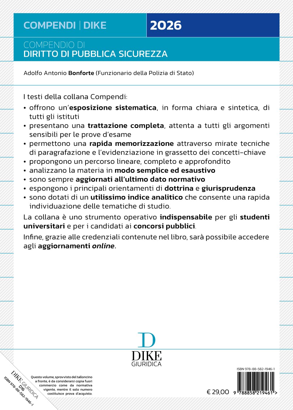 Compendio di diritto di pubblica sicurezza 2026. Con Aggiornamento online