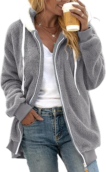 Soupliebe Teddy Jacke Damen Fleecejacke Dünne Langarm Outdoor Warm Teddy  Plüsch Sweatjacke Herbst Winter