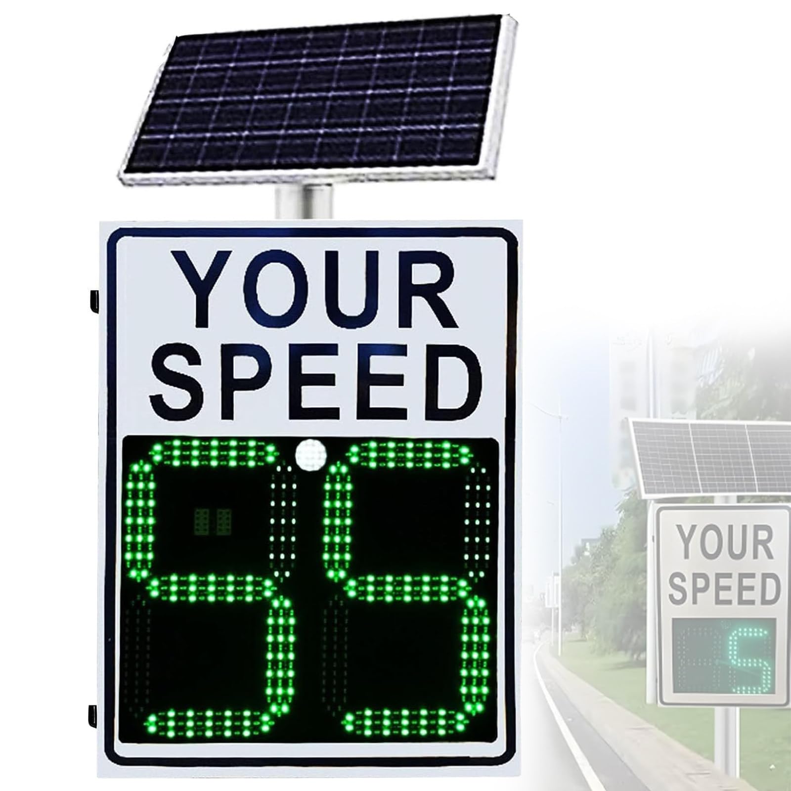 Señal de tráfico con Radar de Velocidad, 24×35 Pulgadas, Detector de límite de Velocidad Solar con Accesorios