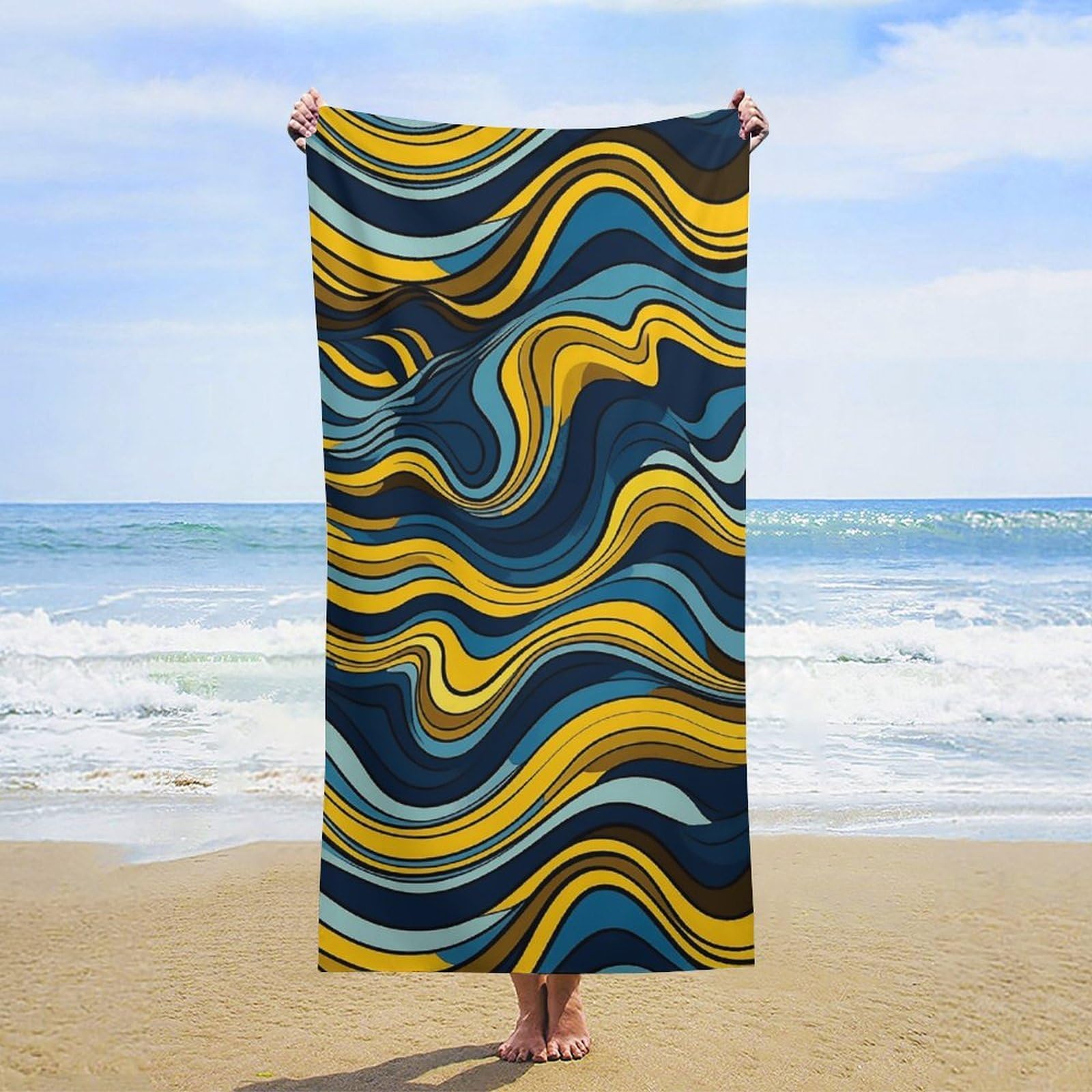 NTVOWPZO Wave Pattern Beach Towel Oversized Microfiber Bath Towels Lightweight Sand Proof Beach Towels Absorbent Pool Towels for Swimming Yoga Bathroom Towel 31.5" X 63"