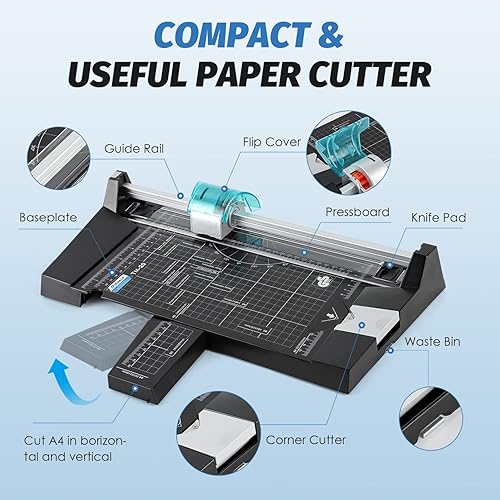 Miniatura 6 de Cortador de papel giratorio de 12 pulgadas, resistente, recortador de papel con 4 cuchillas diferentes para línea recta, ondulada, punteada,