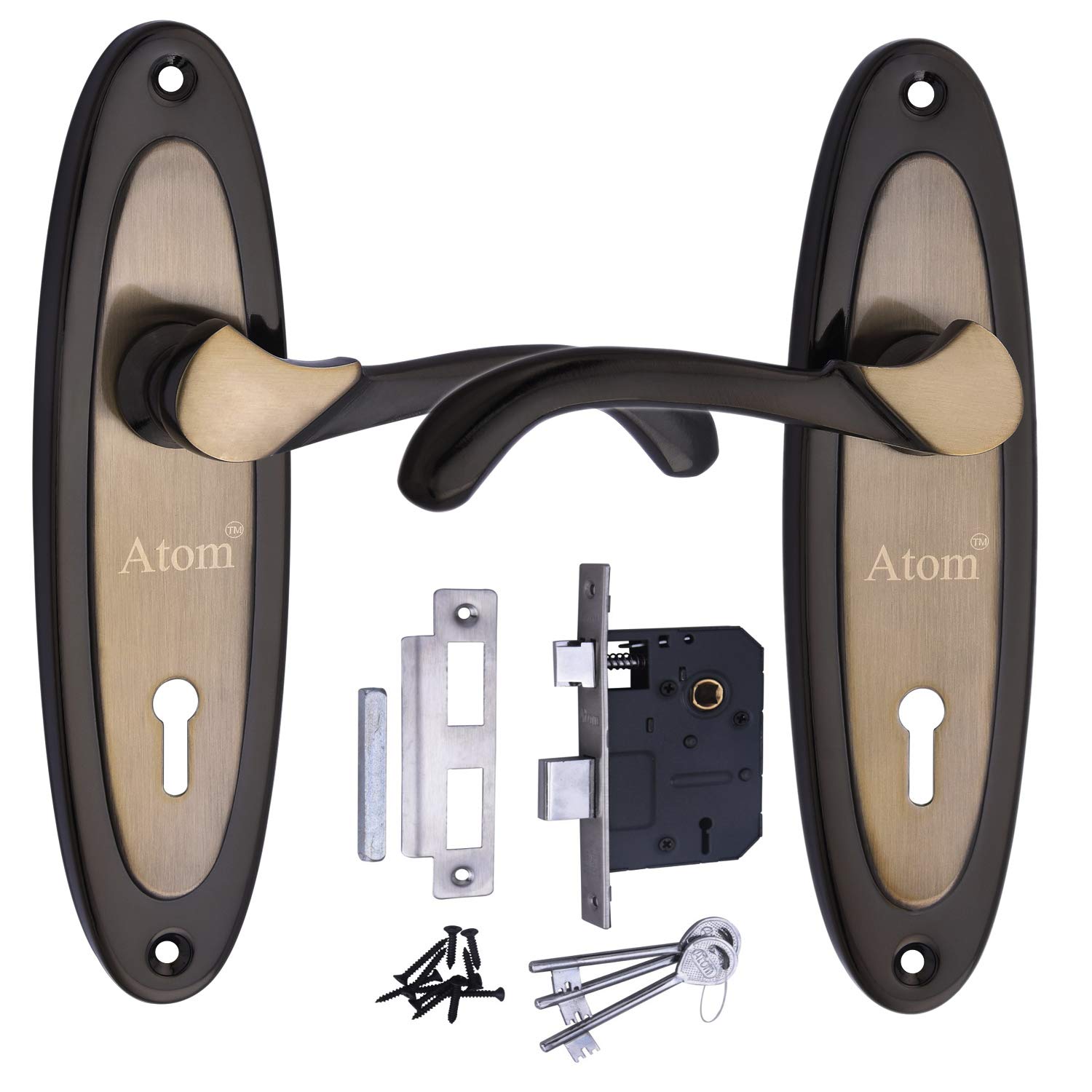 Atom Heavy Duty Mortise Door Lock for Bedroom, Living Room, Main Door, Black Gold Finish | 3 Keys | 6 Lever Double Stage Lockset for House Hotel Office(412KY) (B0837HVBQ2) Amazon Price History, Amazon Price Tracker