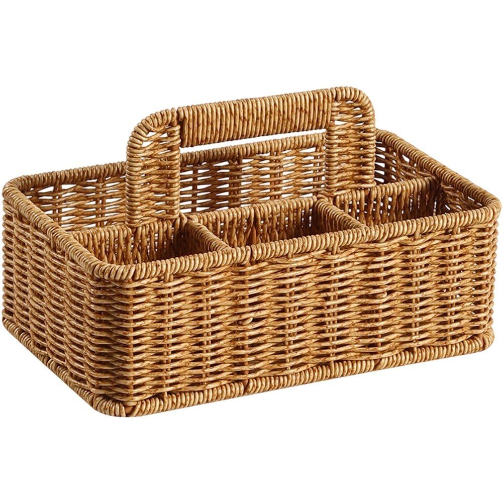 Handmade Woven Baskets Rattan Storage Basket Bin 4 Compartments Multipurpose Decorative Baskets with Handle Household