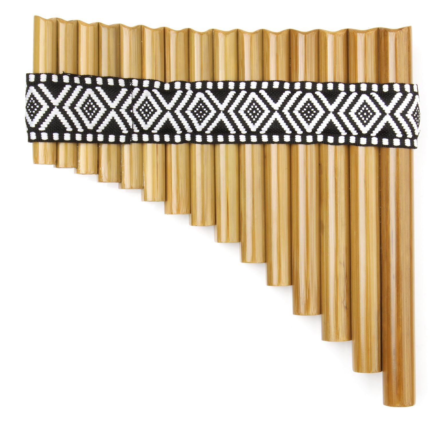 15 Pipes Bamboo Pan Flute with Multicolored Tribal Print - Handmade Woodwind Gifts Panpipe Musical Instrument (Right hand)