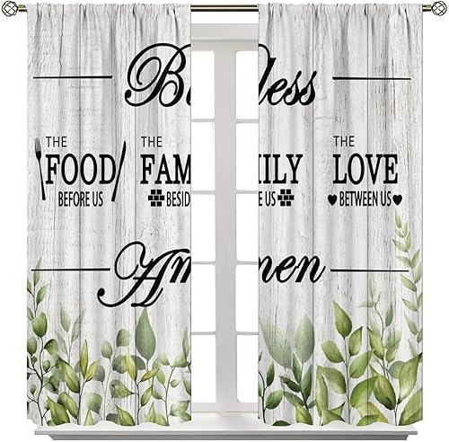 Vista 7 de Cortinas de cocina de granja, con bolsillo para barra, cortinas rústicas de eucalipto para cafetería, plantas de madera blanca, naturaleza botánica