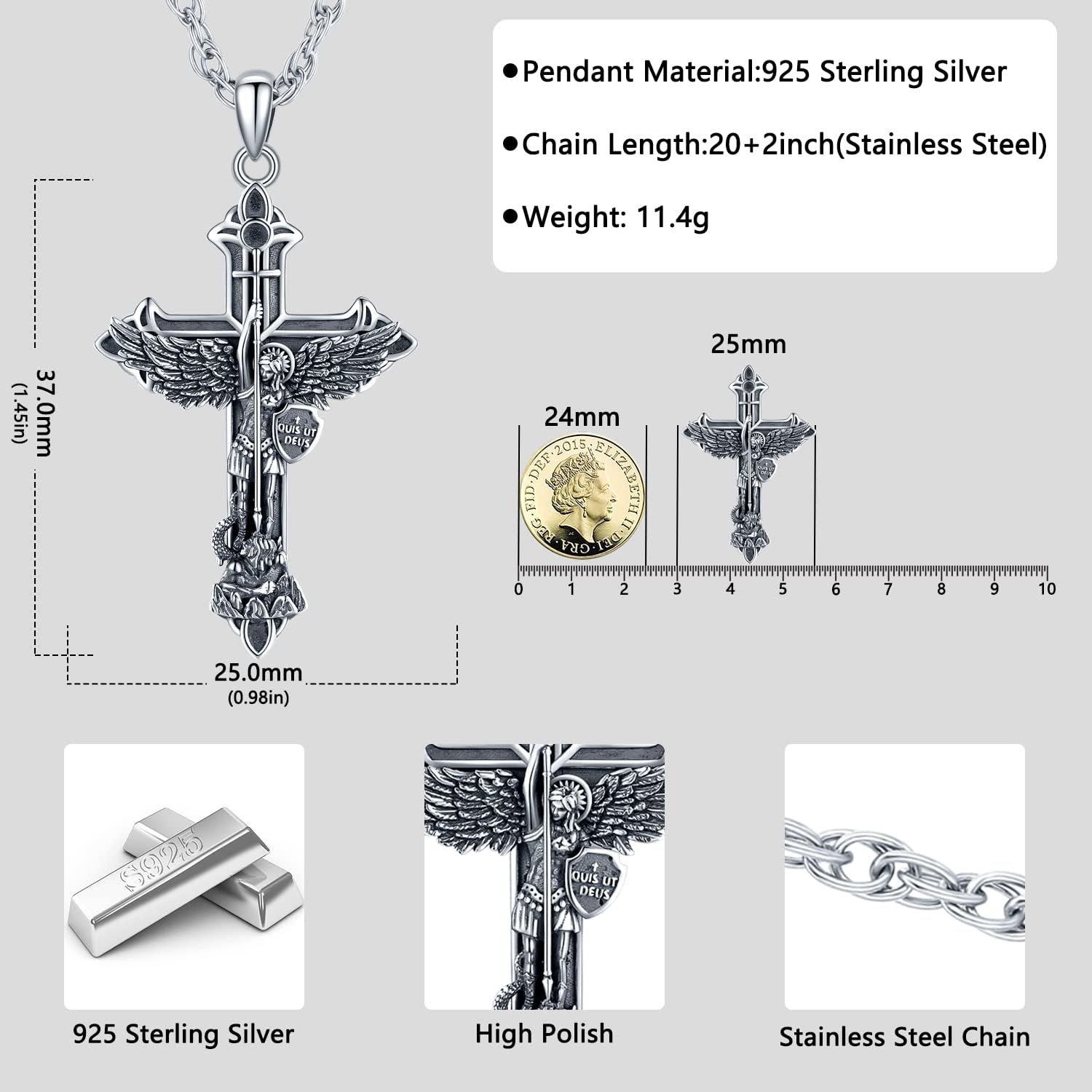 Aniu S925 Sterling Silver St Michael/St Christopher/St Benedict/Saint Jude/Jesus Crucifix/St Uriel/Archangel Raphael/St Patrick/Saint Andrew/Saint Florian Necklace for Men Women Protection Amulet Pendant Catholic Medallions Jewelry with Gift Box - Image 2