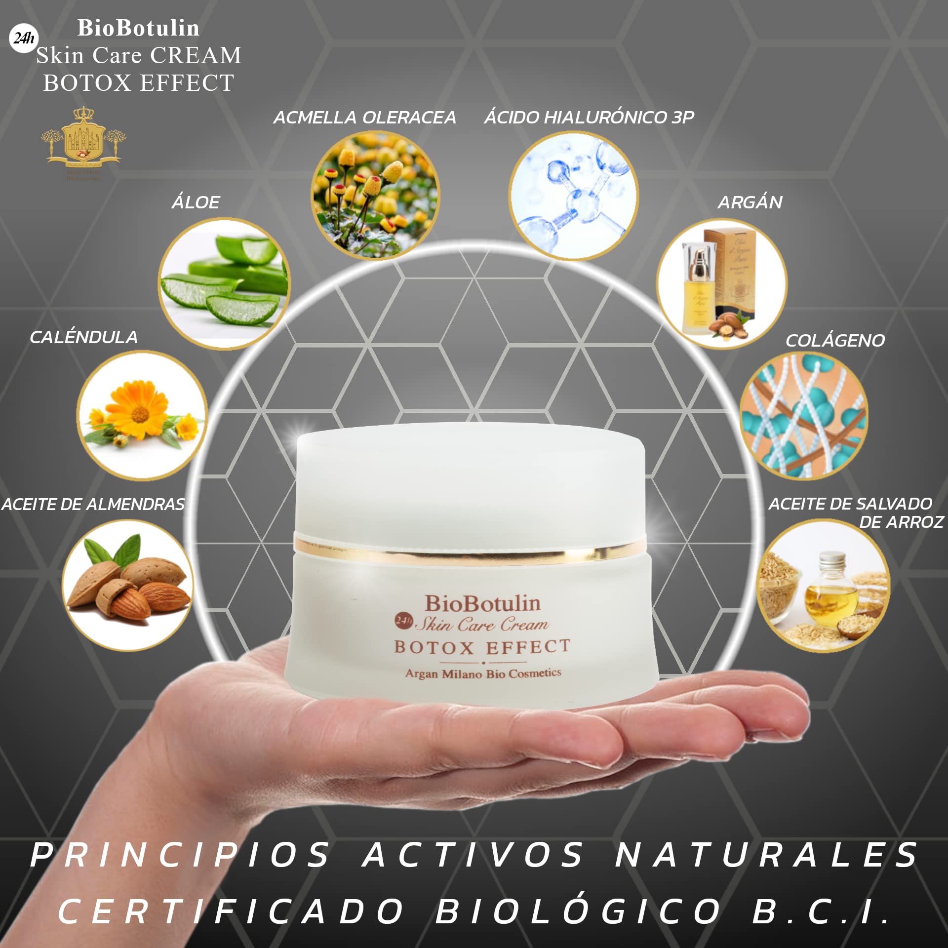 BioBotulin 24h Skin Care CREAM - 50 ml - crema antiarrugas para rostro, cuello y escote - Ingredientes: Acmella Oleracea, Ácido Hialurónico 3P, Argán, Colágeno, Aloe Vera