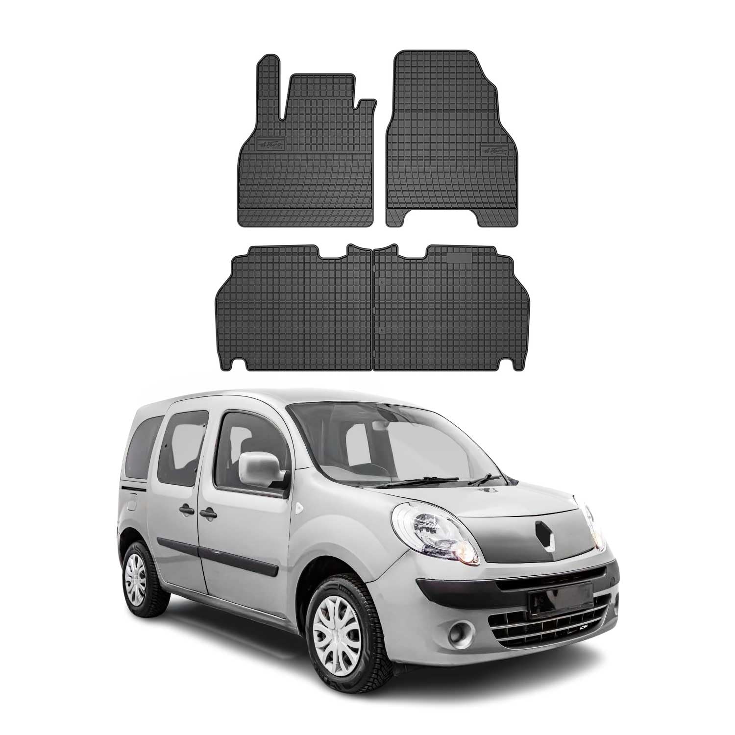 OMAC Alfombrillas de Goma Compatibles con Renault Kangoo 2007-2021 Alfombrillas de Coche Goma Negro 4tlg