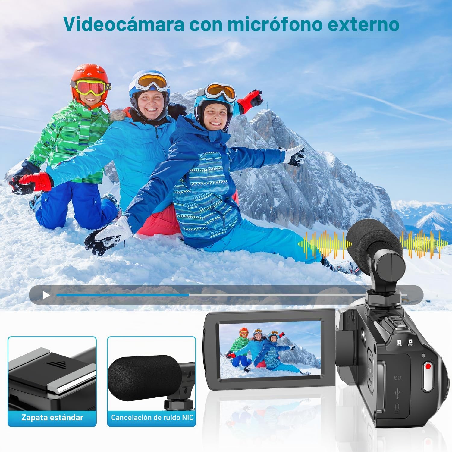 Videocámara Windancy FHD 1080P 48MP 4K Videocámara para YouTube, Videocámara de Vlogging Grabadora 18X Zoom Digital Pantalla IPS de 3.0 Pulgadas con Rotación de 270 Grados