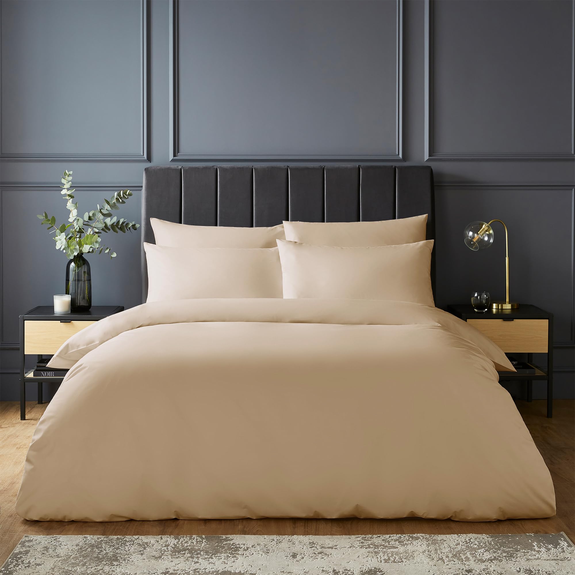 Silentnight Pure Cotton Duvet Set - Luxurious Cool Soft Touch 200 Thread Count - Button Fastening - Breathable 100% Cotton Quilt Cover + Pillowcase Bed Set - Machine Washable, Beige Natural, King