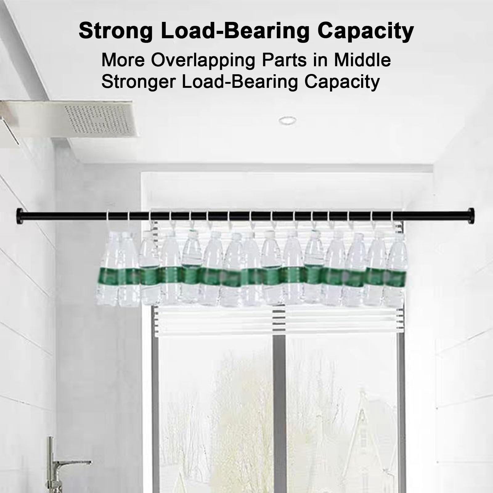 Barra de tensión ajustable resistente para cortinas de ducha, sin taladro, barra de cortina extensible (70-120 cm Φ28 mm), fácil instalación, duradera y versátil.