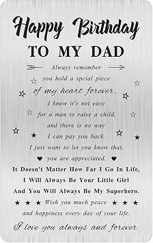Alotozo Personalized Birthday Card for Dad - Laser Engraved Stainless Steel Wallet Card, Birthday Gift from Daughter/Son, Durable Bday Keepsake
