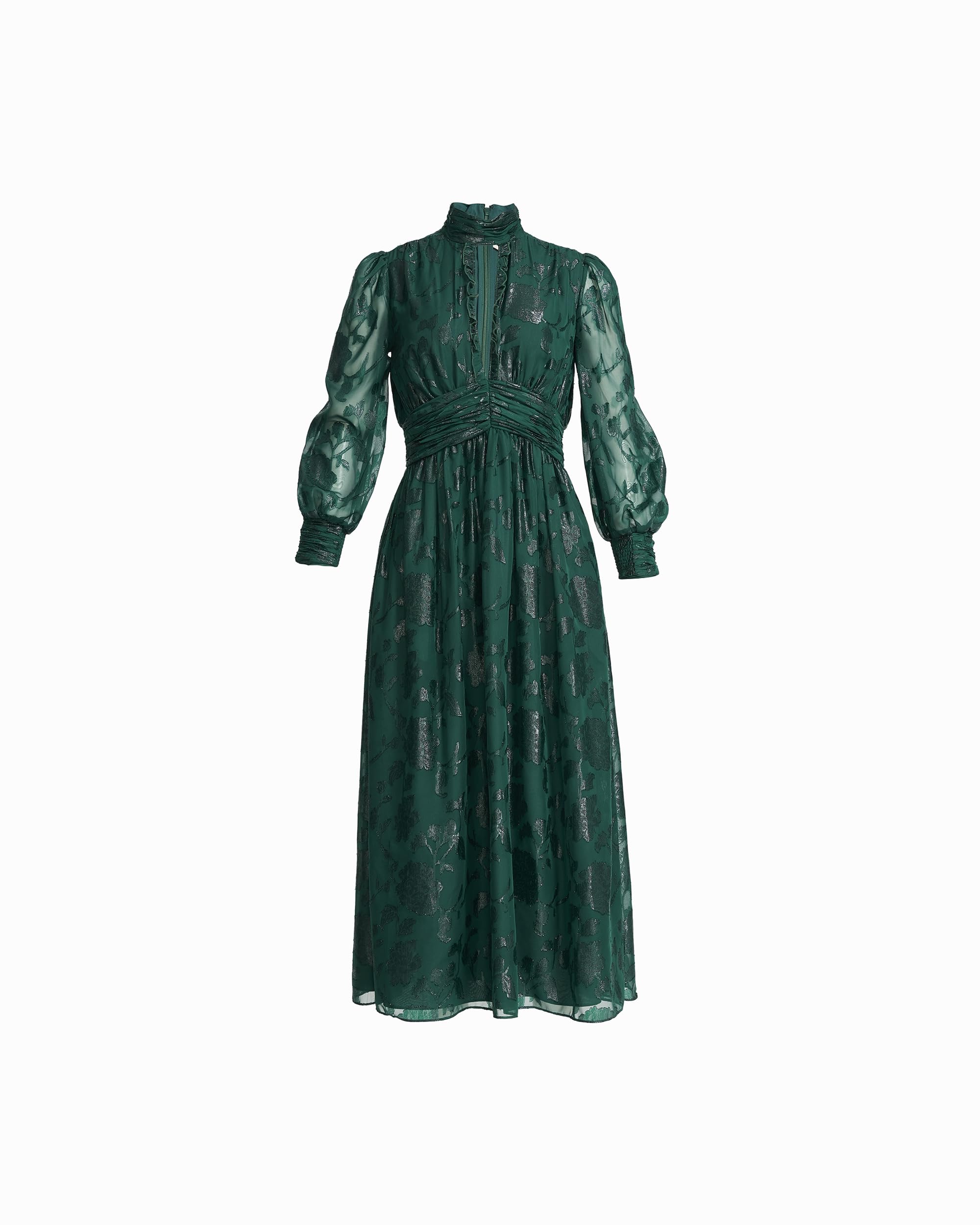 Anne Klein Womens Long Sleeve V-Neck Printed Jacquard Maxi Dress