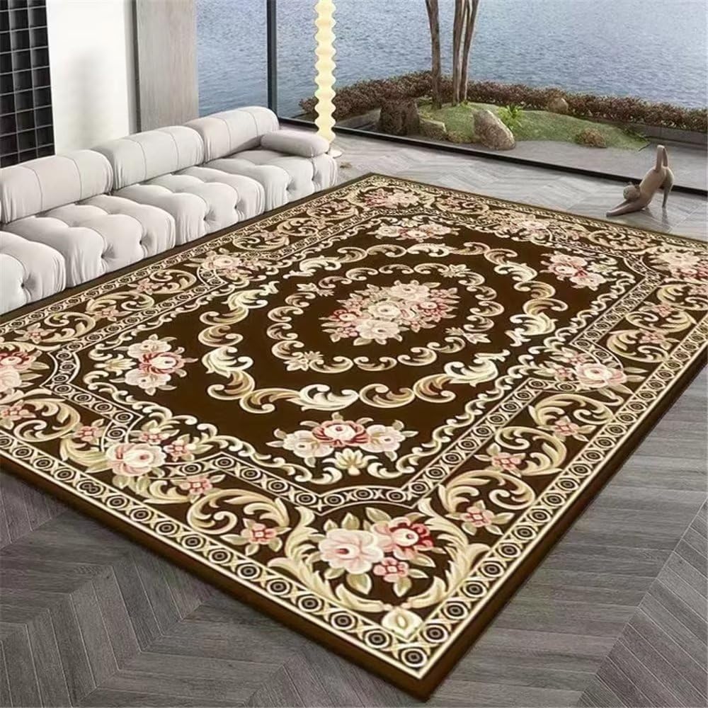 Tapis de salon marron clair floral vintage pour une ambiance de chambre ado cosy